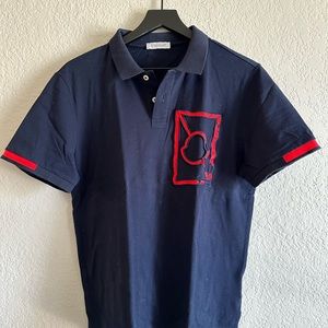 Moncler navy blue big logo pique polo size 3